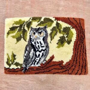 Vintage MCM 1970s Latch Hook Owl Rug or Wall Decor